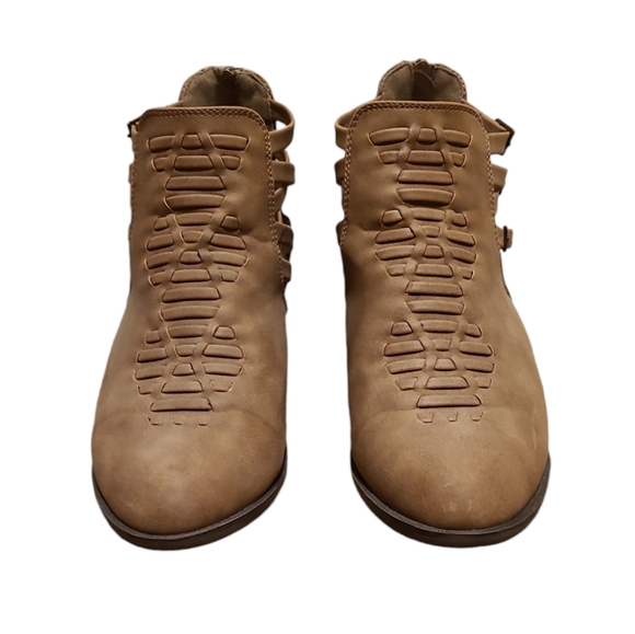 JustFab Kadence Beige Caged Zip & Buckle Booties Sz 9 - Picture 3 of 6